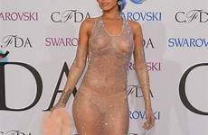 rihanna fashion cfda awards dress sheer through naked award her icon adam gown show half nude selman sexy thru hot