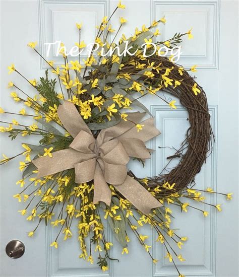 These great spring wreaths will freshen up your front door. Yellow Forsythia Wreath, Spring Forsythia Wreath in 2020 ...