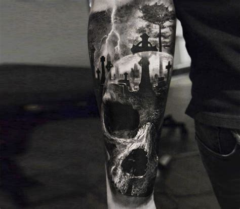 While no sanctions are imposed, the practice should continue to be discouraged as a violation of the torah. Skull and cemetery tattoo by Eliot Kohek | Photo 27407