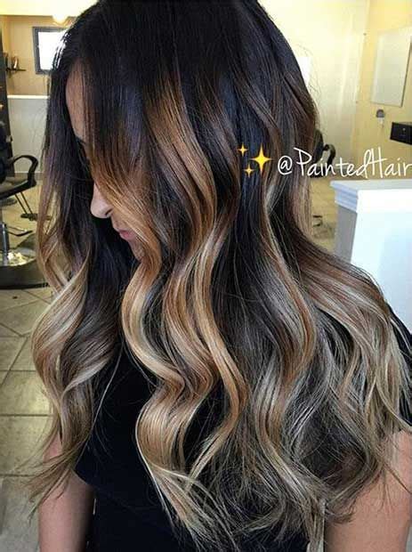 Dark base with caramel highlights. 47 Stunning Blonde Highlights for Dark Hair | Dark hair ...