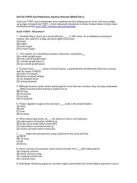 Daftar soal tes cpns di atas sudah dilengkapi dengan kunci jawaban. Contoh Soal Tes Toefl Dan Jawaban Pdf To Doc - greekfasr