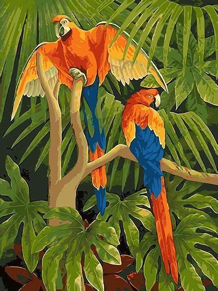 Paint by numbers canvases have small numbers indicating a corresponding color for a particular area. Macaw Parrots in Jungle - Birds Paint By Number - Numeral ...