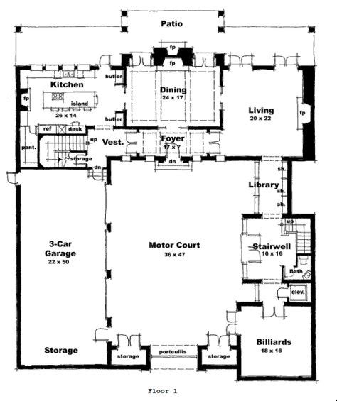 A motor court is not the same as a driveway. plano-mansion-castillo-1 en 2019 | Planos de casas ...