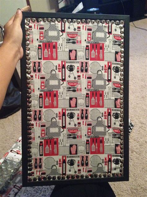 Maybe you would like to learn more about one of these? Memo board I made for our kitchen. Fabric is from Hobby ...