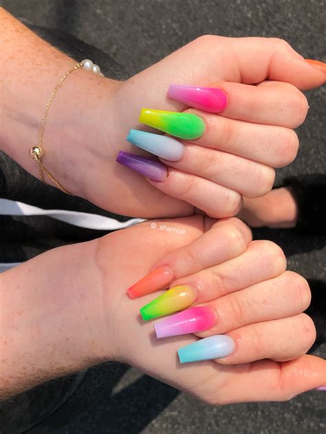 Coffin nails also look very glamorous to every woman. Coffin nails rainbow ombré | Ombre nails, Coffin nails