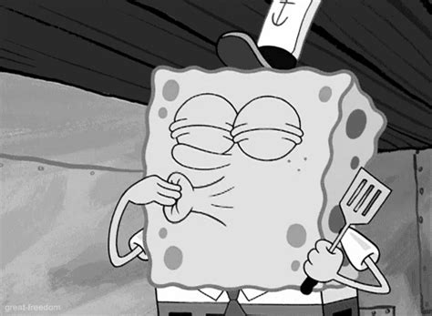 Spongebob, cartoon, yellow, small, tooth, eyes. spongebob squarepants black and white gif | WiffleGif