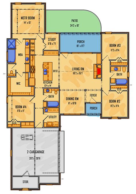 Plan 510117WDY: 4-Bed Southern House Plan with Split Bedrooms in 2020 | House plans, Floor plans ...