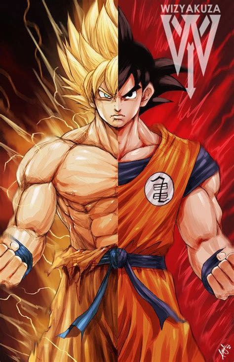 Photo goku sayen 300 : Goku Super Saiyan Split - Dragon Ball Z - 11 x 17 Digital ...