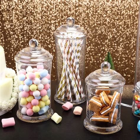 Personalized plastic and glass candy jars wholesale Set of 3 Apothecary Glass Candy Jars With Lids - 7"/9"/10 ...