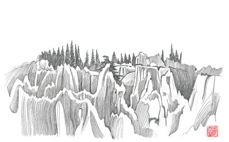 While making a visit to the stone forest, you should not only appreciate its natural beauty but also enjoy the folk customs of the local minorities. China pen-and-ink drawings | jonathanmachen.com