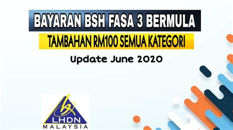 Pembayaran bsh fasa 3 ini akan dibayar mulai 28 ogos 2019 kepada penerima yang layak. Tarikh Bayaran BSH Fasa 3 & Tambahan Rm100 - YouTube