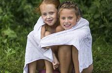 beach girls little naughty two towel sitting lake bathe summer family after