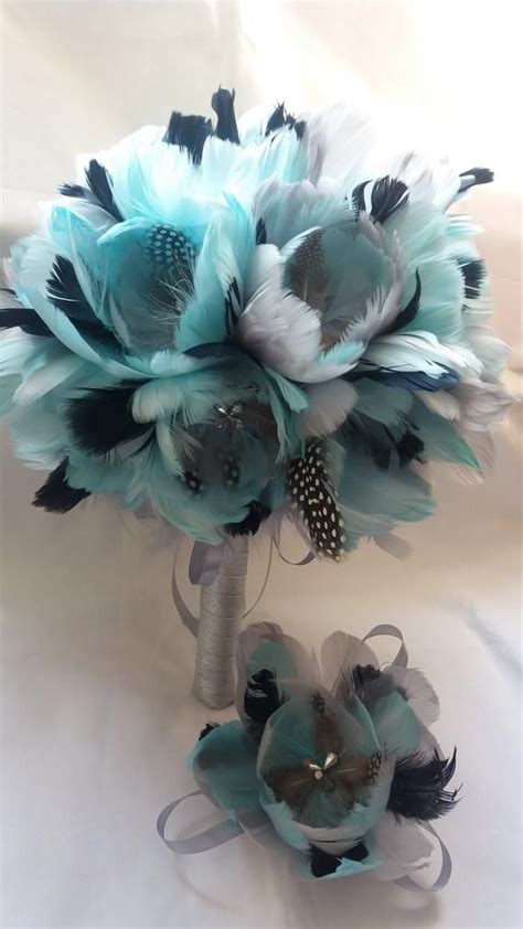 What are the different types of bouquets? Wedding Feathers bouquet Turquoise Bridal accessory | Etsy ...