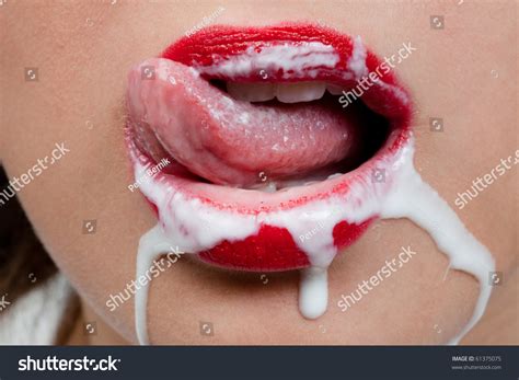 Sort by this foxy teen saphire swallow the whole load. Girl Licking Her Lips Covered White Stock Photo 61375075 ...