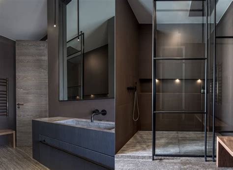 It's got an unusual design of wall tile. Luxury and industrial sleek bathroom designs | RWD