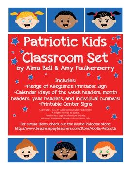 Full color pledge of allegiance bookmarks print 6 per page. Free Printable Patriotic Kids Pocket Chart Calendar and ...