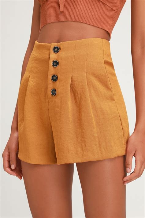 Shop from the world's largest selection and best deals for button women's blue bodycon. Cute Camel Brown Shorts - Button-Up Shorts - High-Waisted ...