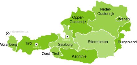 Engelstalige staatkundige kaart van oostenrijk met veel informatie. Kaart Skigebieden Oostenrijk | Kaart