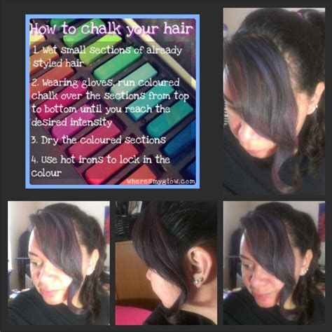 Hair chalk, because hair dye removes or adds pigment to your hair, damaging it and drying it out. How to chalk your hair. Adds fun colors until you wash ...