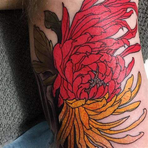 You could guess from it's positive attributes and connection to the emperor that it might be. Japanese style red and orange chrysanthemum tattoo on the ...