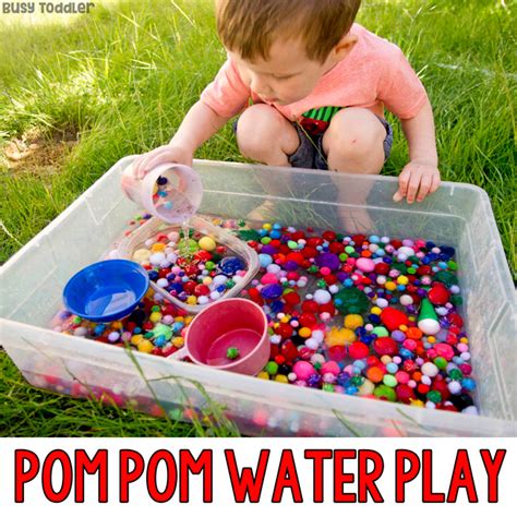 All rights go to appropriate owners. Pom Pom Water Play Outdoor Sensory Bin - Busy Toddler