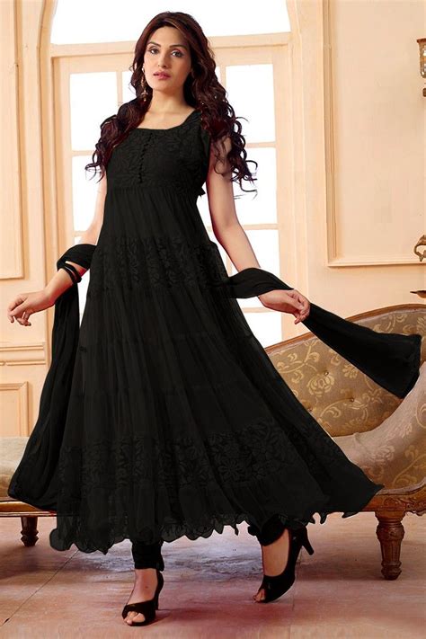 Evening party wear long gowns are usually alibaba.com offers 1,141 partywear anarkali products. Party Wear Net Black Anarkali Suit - EBSFSK09101J in 2020 | Black anarkali, Dress indian style ...