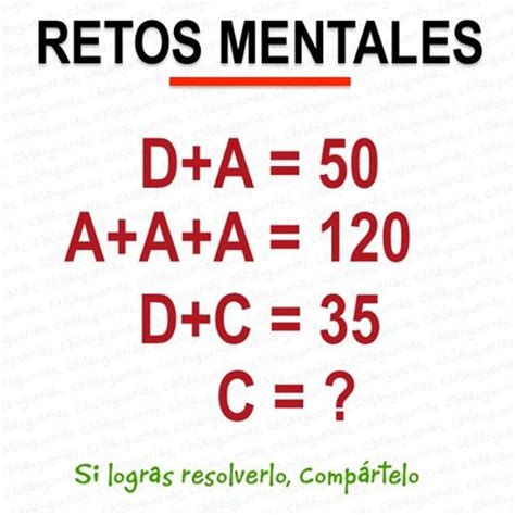 Halle la solucion mentalmente para /365. Retos mentales para compartir | Juegos mentales, Reto ...