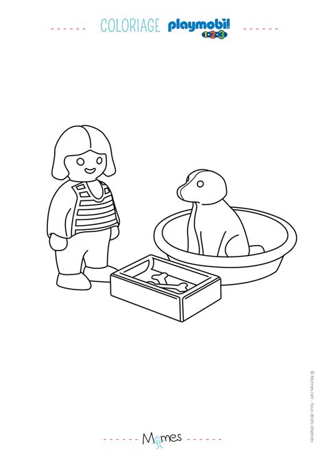 Livre de coloriage, jeune fille dans un peignoir — image. Coloriage La petite fille et son chien Playmobil 123 ...