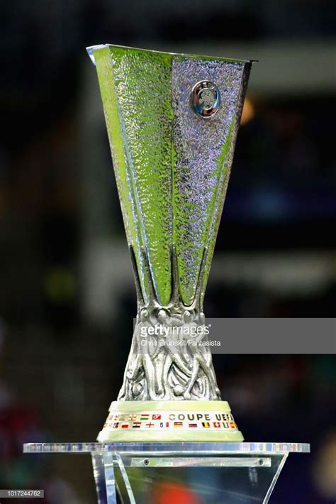 Real madrid, barcelona, atletico madrid, ac milan, arsenal,. The UEFA Europa League trophy is seen before the UEFA ...