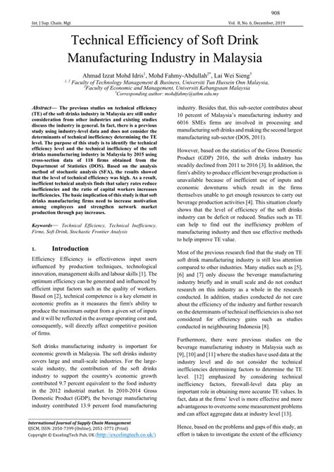 Malaysia is a major hub for electrical component manufacturing, with factories of international companies like intel, amd, freescale semiconductor, ase, infineon. (PDF) Technical Efficiency of Soft Drink Manufacturing ...