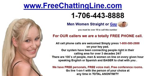 This chat line us service runs california , texas, alaska, north carolina, florida, new jersey, pennsylvania, virginia, idaho. Free trial chat line numbers indianapolis. Free trial chat ...