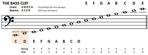 Line notes in bass clef. Playing Bass: Learn To Read Bass Notes: The Bass Clef
