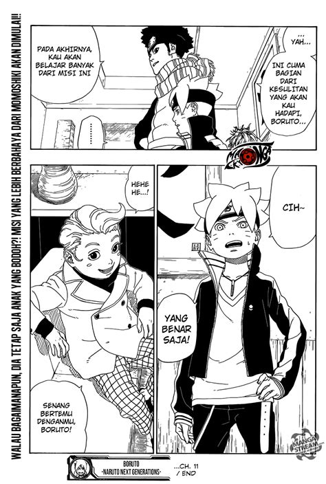 Untuk lebih jelasnya silahkan sobat baca sendiri komik manganya secara offline dengan mendownload serial manga boruto: Manga Boruto Sub Indo Chapter 11 - Sahabat Naruto Indonesia