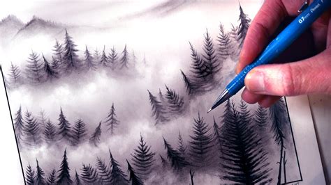 How to draw a forest bounds marker. How to Draw a Misty Forest Landscape - YouTube