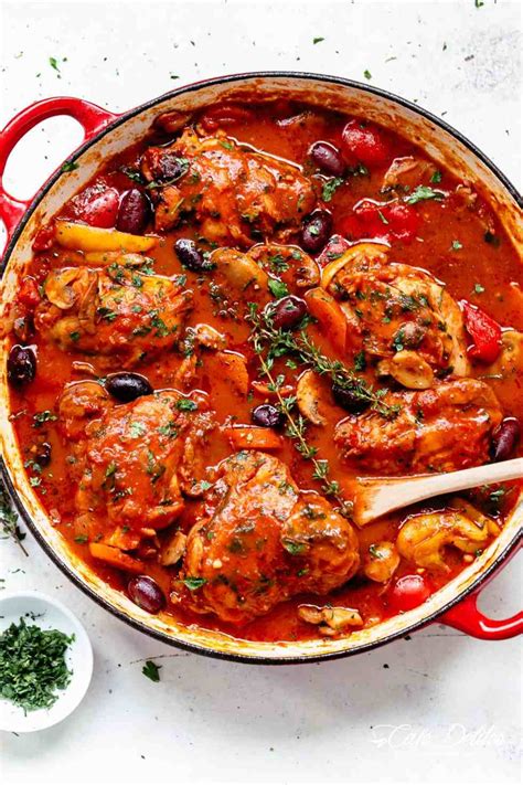 Arrange chicken in a single layer in a glass baking dish. world's best chicken cacciatore recipe