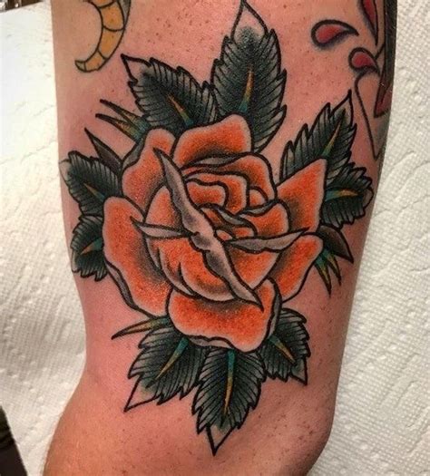 Represents grace and immense elegance. Orange rose by Logan shermeyer at folk city tattoo, va ...