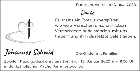 Vortrag „zum gendering von emotionen seit dem 18. Traueranzeige von Johannes Schmid | schwaebische.de ...