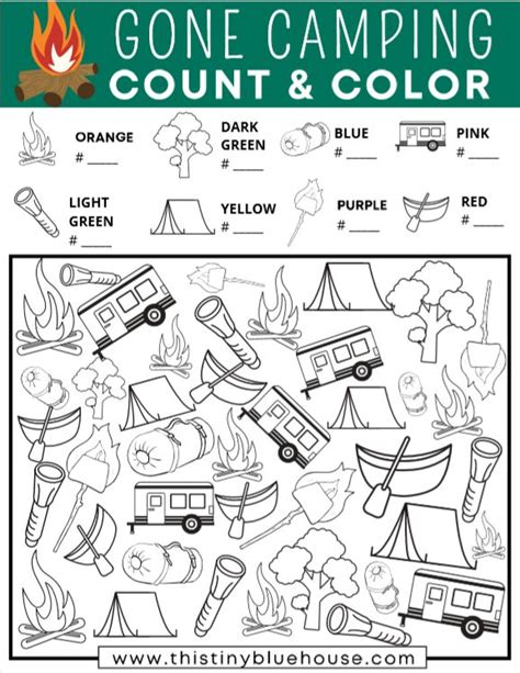 free printable gone camping count and color activity for
