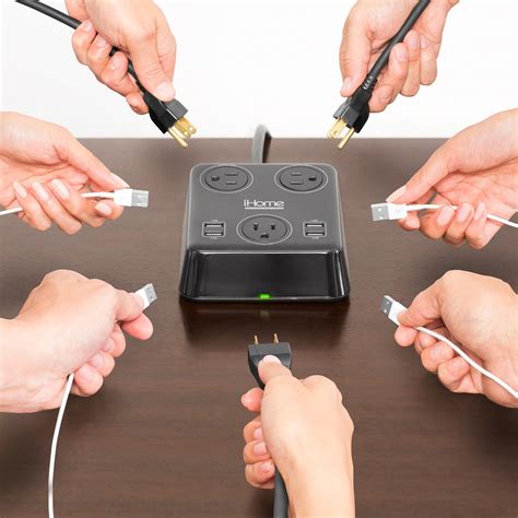 iHome Hi20 Triple Charging Power Plug with 4-USB Charging Ports